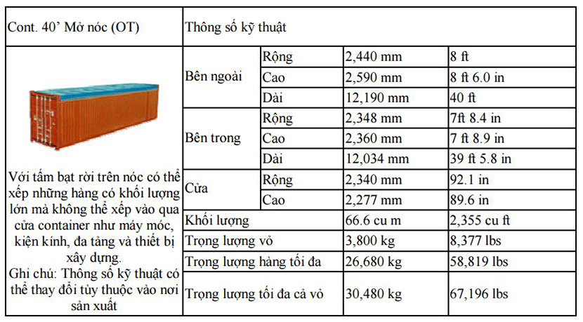 Container 40 mở nóc